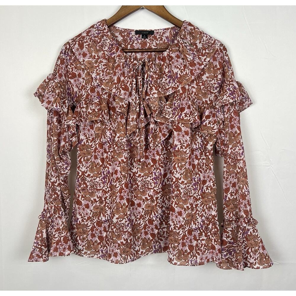 J . Crew Ruffle Crinkle Chiffon Top in Fête Floral Shirt Size S - Picture 10 of 11